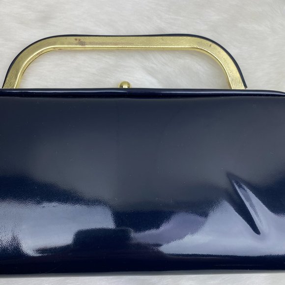 Vintage Faux Patent Leather Clutch Handle Bag - Picture 2 of 9